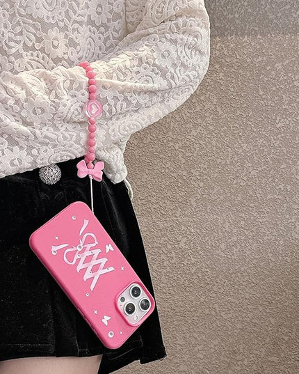 Elegant Lovely Bow Phone Case for iPhone 11 Pro Max, Stylish Ballet Ribbon Girly Cover with Wrist Strap, Aesthetic Soft Pink Tone, Designed for Women and Girls