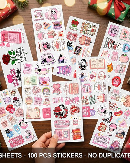 100 Pcs Romance Book Stickers Bookish Aesthetic Sticker Vinyl Waterproof Decal Decore Laptop Water Bottle Scrapbook Hard Hat Bumper Birthday Gifts for Men Women Students