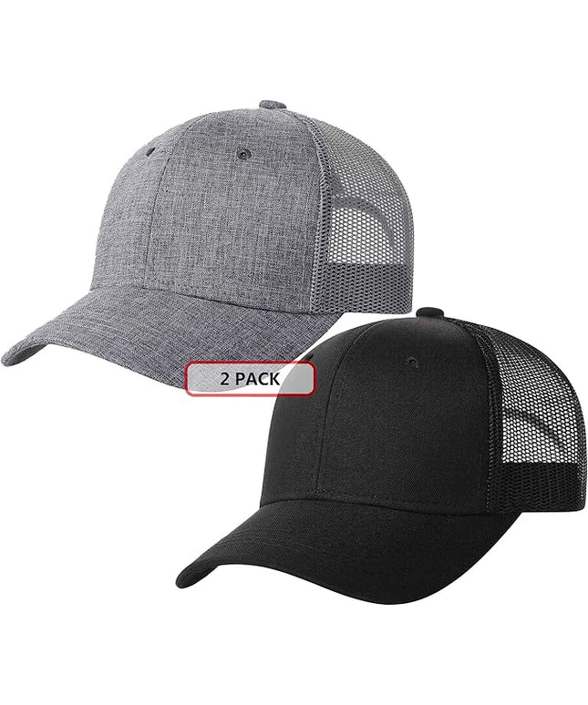 TSSGBL 2 Pack Snapback Trucker Baseball Hats Mesh Back Adjustable Blank Ball Caps for Men Women