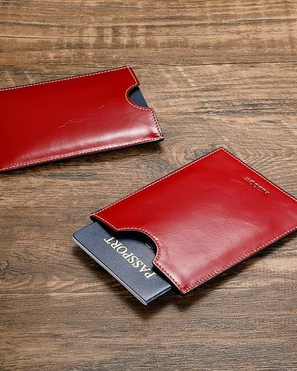 HISCOW Minimalist Passport Sleeve - Italian Calfskin (Antiqued Red)