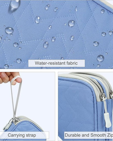 FYY Electronic Organizer, Travel Cable Organizer Bag Pouch Electronic Accessories Carry Case Portable Waterproof Double Layers All-in-One Storage Bag for Cable, Cord, Charger, Phone, Pattern Blue (M)