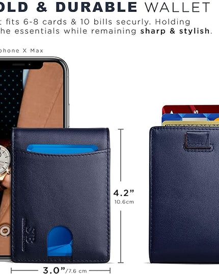 SERMAN BRANDS RFID Blocking Slim Bifold Genuine Leather Thin Minimalist Front Pocket Wallets for Men Billfold Wallet Men Gift