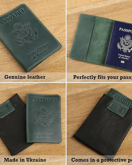 Shvigel US Leather Passport Book Cover - Thin American Travel Passport Holder - Premium International USA Passport Protector Case for Women Men (Green Vintage)