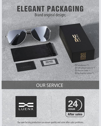 LUENX Aviator Sunglasses for Men Women Polarized New Shades Large Metal Frame - UV 400 Protection