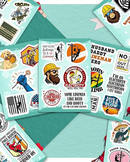 100Pcs Lineman Stickers for Hard Hats, Funny, for Water Bottle - Lineman Party Supplies & Party Decorations - Hard Hat Stickers - Gift for Women & Men