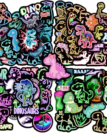 Neon Dinosaur Water Bottle Stickers for Kids，70 Pcs Dino Waterproof Vinyl Laptop Decals, Teens Girls Boys Adults Phone Case Skateboard Luggage Decor