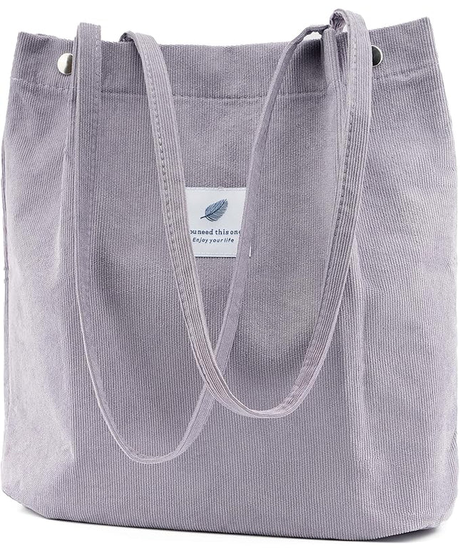 Corduroy Tote Bag Cute Tote Bags for Women Shoulder Bag with Inner Pocket for Work Beach Travel and Shopping Grocery