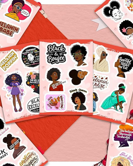 100Pcs Black Girl Stickers for Planner, for Water Bottle, for Adults - Black Girl Gifts for Women, Favors & Decorations - African American Stickers and Decals - Gifts for Women & Men