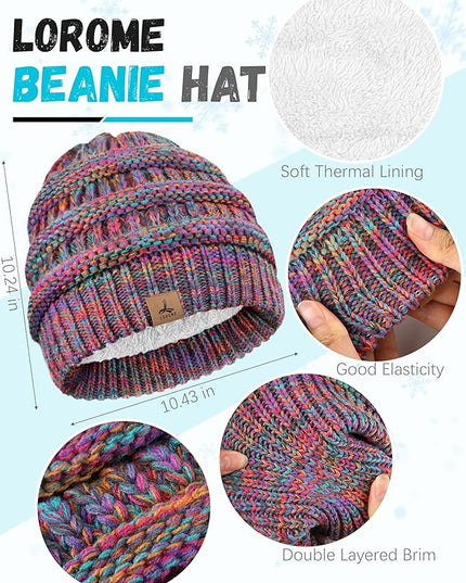 Winter Beanie Hat Scarf Gloves, Warm Fleece Knit Hats Touch Screen Gloves Neck Scarf Set Winter Gifts for Unisex Adult