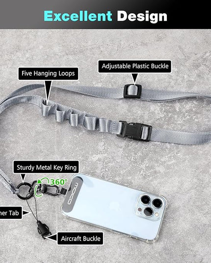 MoKo Universal Phone Lanyard, Nylon Adjustable Cell Phone Crossbody Strap Detachable Women & Men Cellphone Lanyards Around the Neck with Patches for iPhone, Most Smartphone, Dark Gray