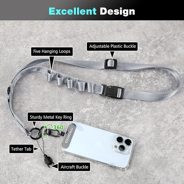 MoKo Universal Phone Lanyard, Nylon Adjustable Cell Phone Crossbody Strap Detachable Women & Men Cellphone Lanyards Around the Neck with Patches for iPhone, Most Smartphone, Dark Gray