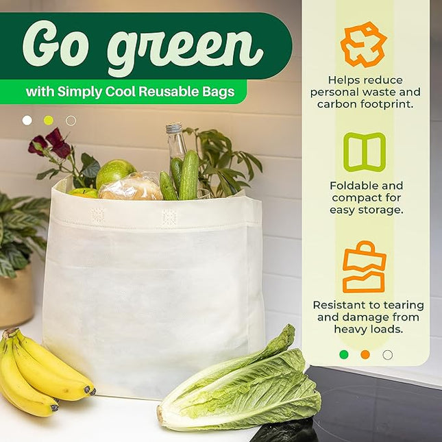 Simply Cool Reusable Grocery Bags Eco-Friendly - Reusable Shopping Bags, Heavy Duty Grocery Bags, Foldable, Tote Bags Bulk