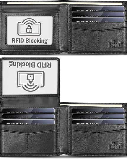 Wallet for Men-Genuine Leather RFID Blocking Bifold Stylish Wallet With 2 ID Window