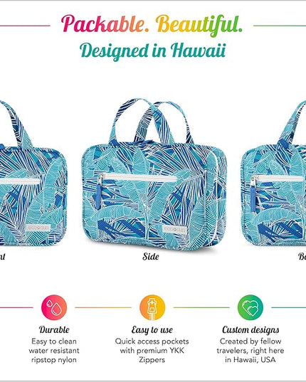 Eco Sun Hanging Travel Toiletry Bag — Designed in Hawaii — Water-resistant Travel Organizer for Bathroom Accessories
