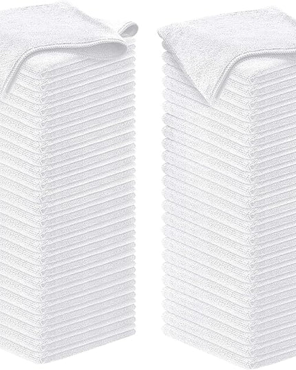 USANOOKS Microfiber Cleaning Cloth - White - 100Pcs (12.5x12.5 inch) High Performance - 1200 Washes, Ultra Absorbent Car Towel Traps Grime & Liquid for Streak-Free Mirror Shine - Car Washing Cloth