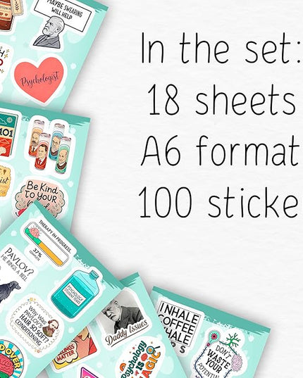 100Pcs Psychology Stickers for Laptop, for Water Botttle - Funny Psychologist Stickers for Therapist - Psychology Party Supplies - Gift for Women & Men
