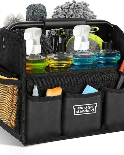 Detailing Caddy Organizer with Handle - Storage, Cars, & Cleaning Caddy for Supplies, Tools, & Home Improvement - Heavy Duty Car Detailing Supplies With Multi-Pockets & Collapsible Tote Design