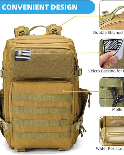 gracedon Tactical Backpack - Military Molle Bag 3 Days Pack for men and Women Large Assault Rucksack 45L (Khaki)
