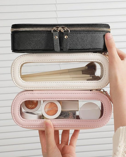 Aveniee Slim Clear Makeup Brush Bag, Small Cosmetic Brush Holder, Mini Toiletry Bag Travel Case for Women, Thin Make up Bags with Dual Zipper, Cute Travel Essentials Bag Organize - Black