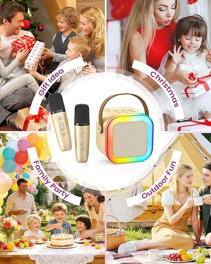 Mini Karaoke Machine for Kids Adults, Portable Bluetooth Speaker with 2 Wireless Karaoke Microphones, 2026 TOP Birthday for Girls Boys 3,4,5,6,7,8+Year Old Toddler Toys Karaoke Player Valentine(Gold)