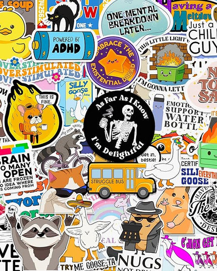 225PCS Funny Holographic Stickers for Adults by Puraesla, Waterproof Vinyl Pack Sarcastic Relatable Meme Decals for Laptop, Water Bottle, Phone, Kindle, Journal, Scrapbooking (Hot Mess Xpress)