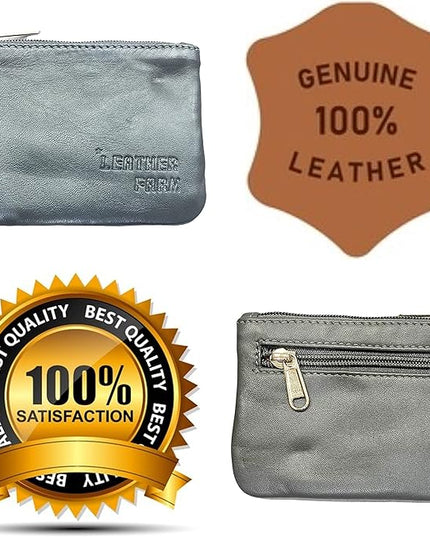 LEATHER FARM's lambskin leather coin pouch/coin purse for both mens and womens. (GREY)