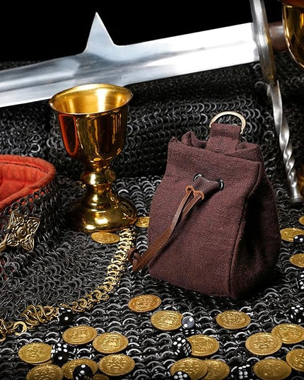 Mythrojan Drawstring Belt Pouch Renaissance Costume Accessories Jewelry Pouch Brown (961M)