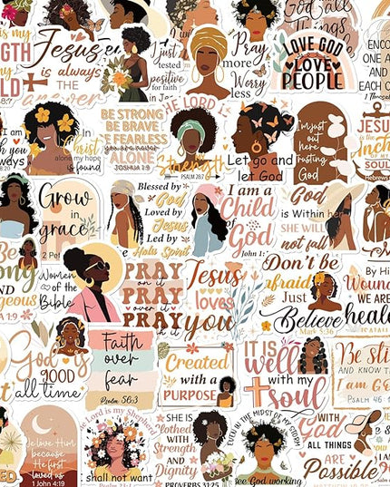 Bible Verse Stickers for Adults - 100 Pcs Black Women Prayer Board Stickers for Women Girls, Inspirational Waterproof Scrapbook Sticker, Vinyl Decals for Water Bottle Laptop Journal