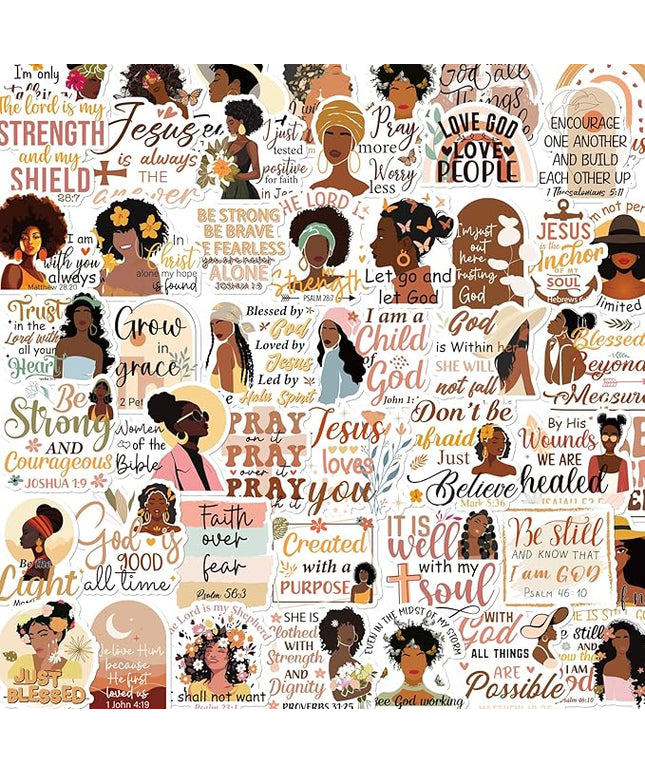 Bible Verse Stickers for Adults - 100 Pcs Black Women Prayer Board Stickers for Women Girls, Inspirational Waterproof Scrapbook Sticker, Vinyl Decals for Water Bottle Laptop Journal