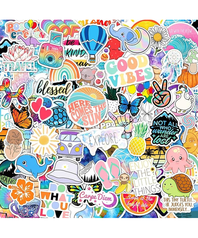 120 Pcs Preppy Stickers, Summer Stickers for Water Bottles Girls, Laptop Accessory Waterproof, Cute Decals for Phone Waterbottle MacBook Cup, Summer Themed Stickers for Teens