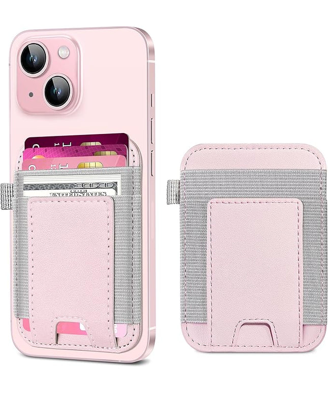 For Magsafe Wallet, Strongest Magnetic Wallet for iPhone 17/16/15/14/13/12 Series, for Magsafe Card Holder with 2 Card Slots, Magnetic Card Holder, RFID Blocking, Vegan Leather, Fit 7 Cards, Pink