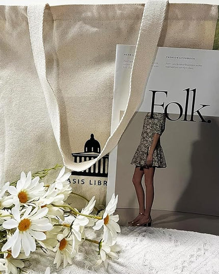 BROADREAM Aesthetic Canvas Tote Bag for Women, Vintage Reusable Book Tote Bag with Inner Zipper Pocket