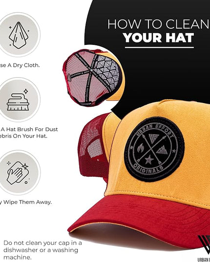 Urban Effort Mesh Back Cap - for Men and Women Baseball Hat 5-Panel Trucker Hat - Great Snapback Closure for Hunting & Hiking
