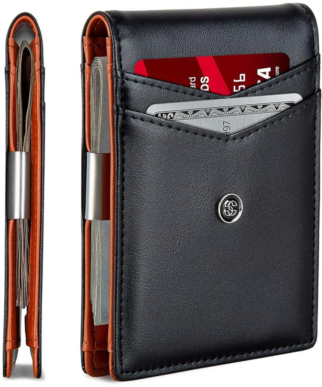 Suavell Slim Wallets for Men. Minimalist Bifold Wallet With Money Clip & ID Window. RFID Blocking Credit Card Holder Front Pocket Wallet, Gifts For Men - Husband Father On Birthday Anniversary.