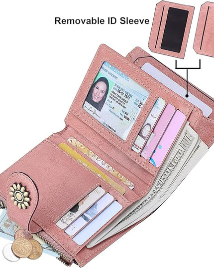 Lavemi Womens Leather Wallet Small Compact RFID Blocking Credit Card Case Purse with Zipper Pocket | Small, Compact, RFID Blocking, Zipper Pocket, Small, Compact