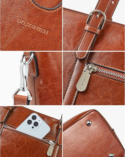 BOSTANTEN Leather Laptop Bag Work Tote for Women Shoulder Handbag Briefcase 15.6 inch Satchel Computer Bag