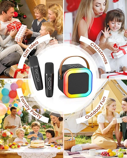 Mini Karaoke Machine for Kids Adults, 2026 TOP Birthday Gifts for Girls Boys 3,4,5,6,7,8+Year Old Toddler Toys, Portable Bluetooth Speaker with 2 Wireless Karaoke Microphones Player Valentine(Black)
