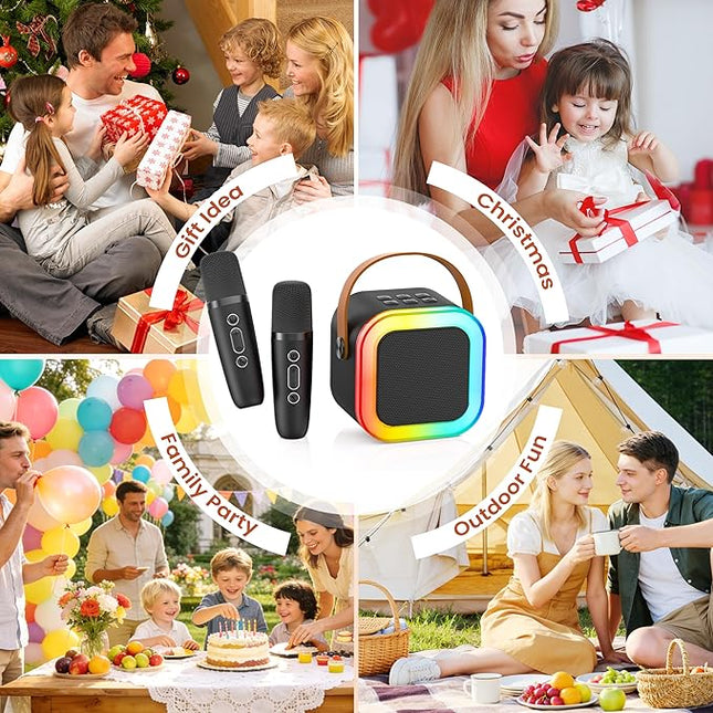 Mini Karaoke Machine for Kids Adults, 2026 TOP Birthday Gifts for Girls Boys 3,4,5,6,7,8+Year Old Toddler Toys, Portable Bluetooth Speaker with 2 Wireless Karaoke Microphones Player Valentine(Black)