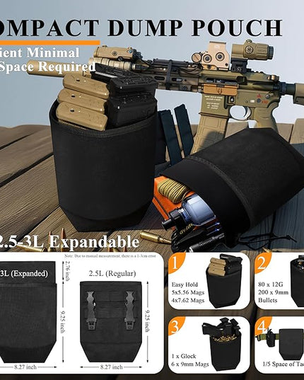 Dump Pouch,Rigid Mag Dump Pouches,Versatile Nylon Molle Pouches with 4PCS Malice Clips, Use for Magazine/Ammo Storage,Hunting, Hiking