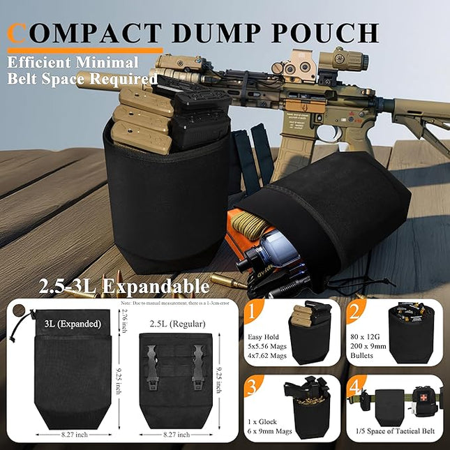 Dump Pouch,Rigid Mag Dump Pouches,Versatile Nylon Molle Pouches with 4PCS Malice Clips, Use for Magazine/Ammo Storage,Hunting, Hiking