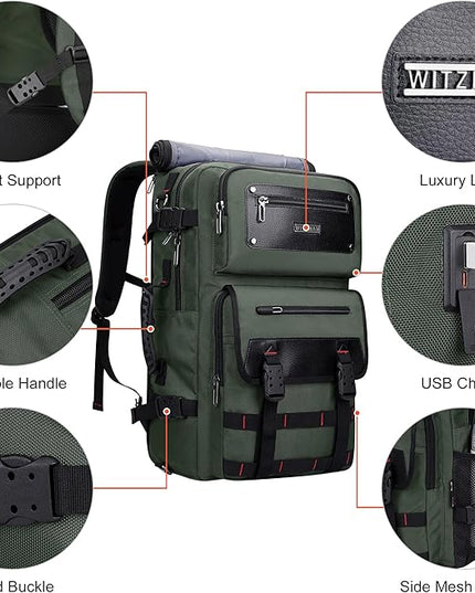 WITZMAN Carry On Travel Backpack for Men Duffle Bags Fit 17 Inch Laptop Airline Approved Laptop Backpack(B685 Army Green)