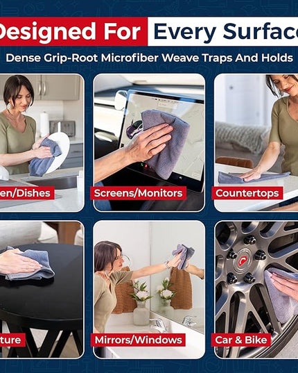 USANOOKS Microfiber Cleaning Cloth Grey - 12 Pcs (12.5"x12.5") - High Performance - 1200 Washes, Ultra Absorbent Microfiber Towel Weave Grime & Liquid for Streak-Free Mirror Shine - Car Washing Cloth