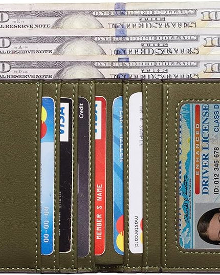 Toughergun Women’s Small Slim Leather Wallet with RFID Protection, Compact Bifold Mini Purse with Clear ID Window