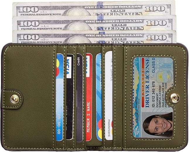 Toughergun Women’s Small Slim Leather Wallet with RFID Protection, Compact Bifold Mini Purse with Clear ID Window