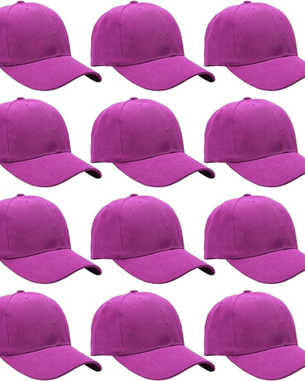 Falari Wholesale Bulk Lot 12-Pack Baseball Cap Adjustable Size Plain Blank Solid Color