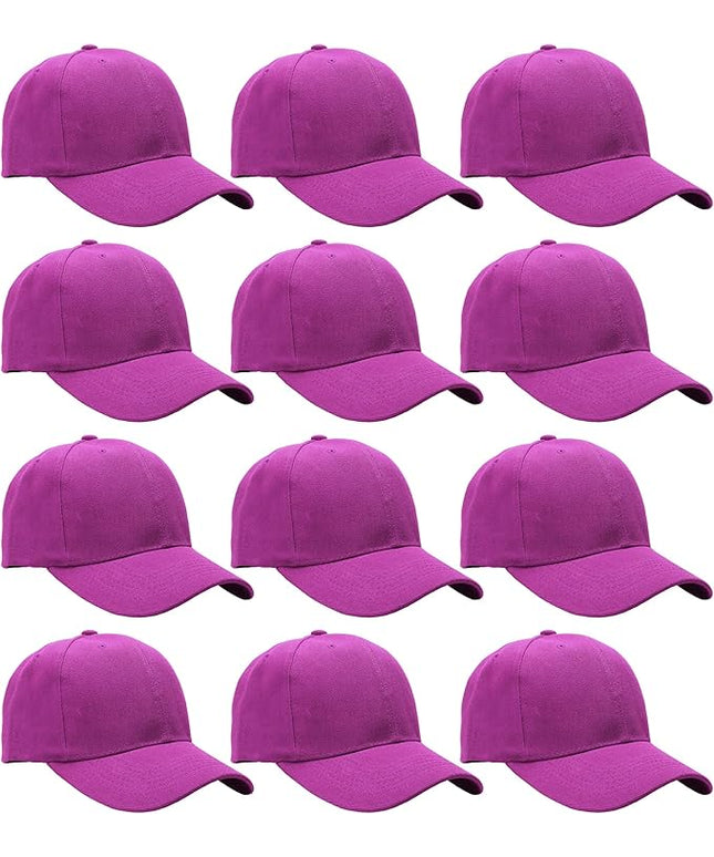 Falari Wholesale Bulk Lot 12-Pack Baseball Cap Adjustable Size Plain Blank Solid Color