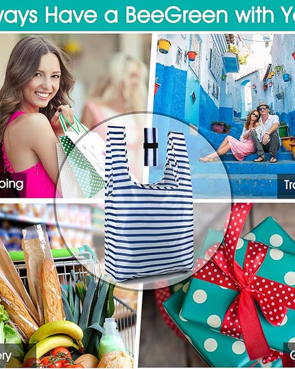 BeeGreen Reusable Foldable Shopping Totes with Handles,12 Pack Heavy Duty Polyester Fabric Geometry Grocery Bags, Large Fashion Reusable Bags for Travel & Groceries, Washable Cloth Bag Bulk