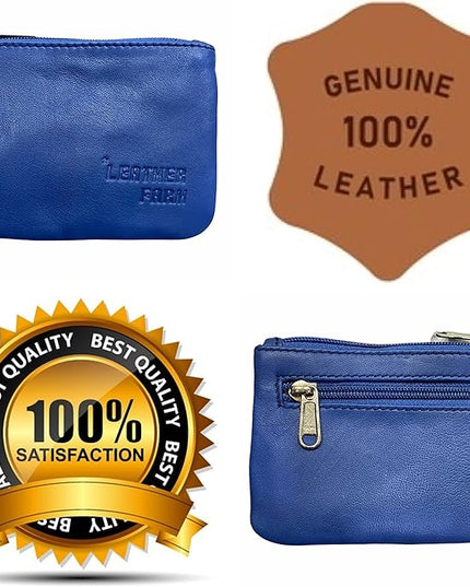 LEATHER FARM's lambskin leather coin pouch/coin purse for both mens and womens. (BLUE)