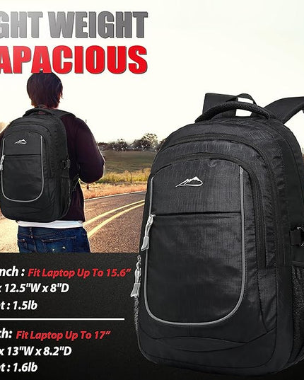 ProEtrade Backpack Bookbag for College Sturdy Travel Business Hiking Fit Laptop Up to 15.6 Inch Multi Compartment Gifts for Men Women Night Light Reflective (Black)