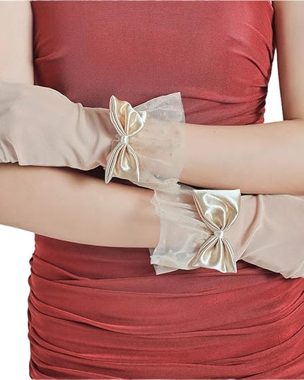 Sahabowi Satin Gloves Formal Bridal Banquet Party Wedding Opera Solid Colorful Mitten For Women